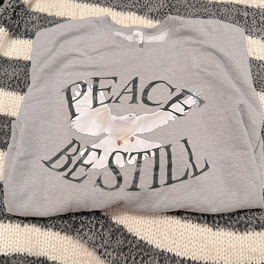 grey crewneck sweatshirt